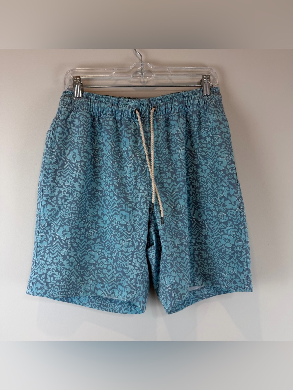 Fatherly Men’s Blue Beacon Floral Batik Swimming Swim Trunks Size Medium